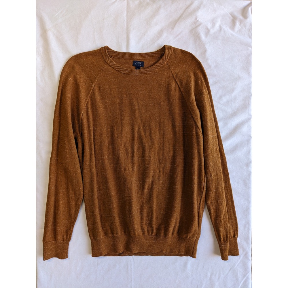 J.Crew Mens Rust Brown 100% Cotton Slub Knit Raglan Crewneck Sweater Large‎